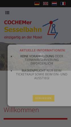 Vorschau der mobilen Webseite www.cochemer-sesselbahn.de, Cochemer Sesselbahn