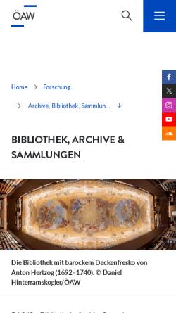 Vorschau der mobilen Webseite www.oeaw.ac.at, Österreichische Akademie der Wissenschaften: Bibliothek & Archiv