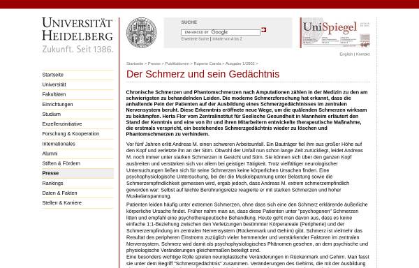 Vorschau von www.uni-heidelberg.de, Der Schmerz und sein Gedächtnis
