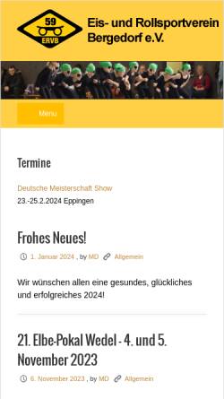 Vorschau der mobilen Webseite www.ervb.de, Eis- und Rollsportverein Bergedorf