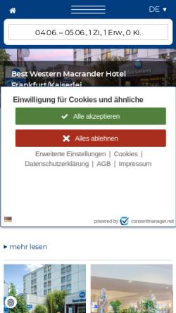 Vorschau der mobilen Webseite www.bestwestern.de, Best Western Macrander Hotel