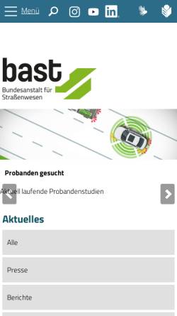 Vorschau der mobilen Webseite www.bast.de, Bundesanstalt für Straßenwesen (BASt)
