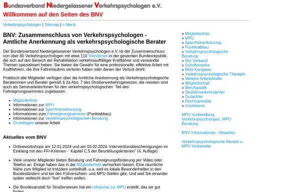 Vorschau von www.bnv.de, Bundesverband Niedergelassener Verkehrspsychologen
