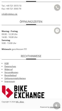 Vorschau der mobilen Webseite www.mkbikes.de, MK Bikes
