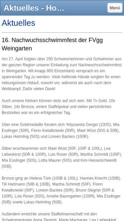 Vorschau der mobilen Webseite www.schwimmteam-weingarten.de, Fußball-Vereinigung Weingarten 1906 e.V. - Schwimmabteilung
