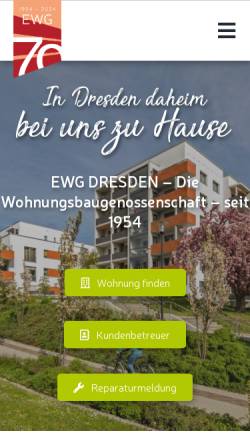 Vorschau der mobilen Webseite www.ewg-dresden.de, Eisenbahner - Wohnungsbaugenossenschaft