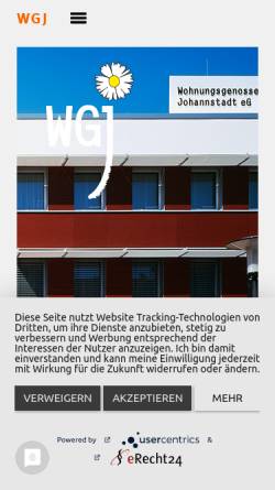 Vorschau der mobilen Webseite www.wgj.de, Wohnungsgenossenschaft Johannstadt eG