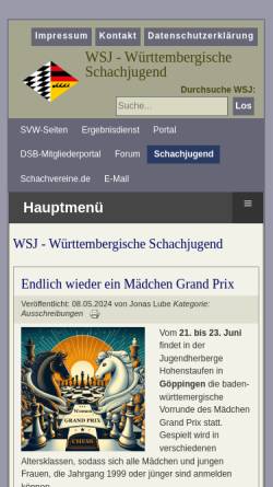 Vorschau der mobilen Webseite wsj-schach.de, Württembergische Schachjugend