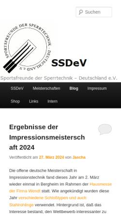 Vorschau der mobilen Webseite www.ssdev.org, Sportsfreunde der Sperrtechnik Deutschland e.V.