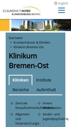 Vorschau der mobilen Webseite www.klinikum-bremen-ost.de, Klinik für Forensische Psychiatrie und Psychotherapie, Bremen Ost