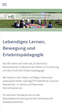 Vorschau der mobilen Webseite www.vej.de, Verein für Erlebnispädagogik und Jugendsozialarbeit e.V. (VEJ)