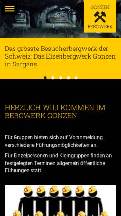 Vorschau der mobilen Webseite www.bergwerk-gonzen.ch, Eisenbergwerk Gonzen