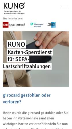 Vorschau der mobilen Webseite kuno-sperrdienst.de, EHI EuroHandelsinstitut GmbH