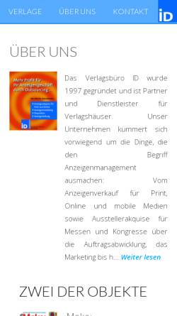 Vorschau der mobilen Webseite www.verlagsbuero-id.de, Verlagsbüro ID GmbH & Co. KG