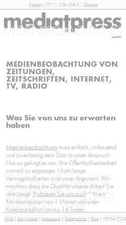 Vorschau der mobilen Webseite www.mediatpress.com, Mediatpress, Burkhard Heinz