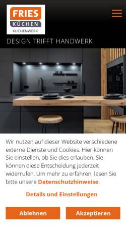 Vorschau der mobilen Webseite www.frieskuechen.de, Küchen Fries GmbH