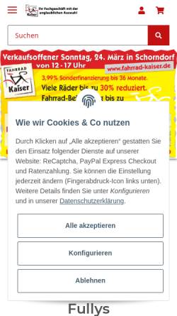 Vorschau der mobilen Webseite www.fahrrad-kaiser.de, Fahrrad Kaiser GmbH