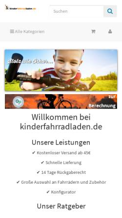Vorschau der mobilen Webseite www.kinderfahrradladen.de, Kinderfahrradladen, Inh. Kristina Leo
