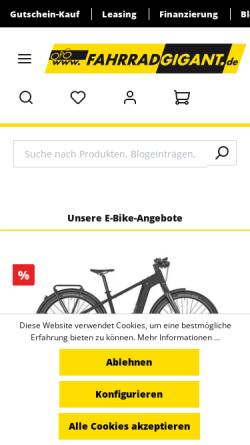 Vorschau der mobilen Webseite www.fahrradgigant.de, Zweirad Center Schröder GmbH