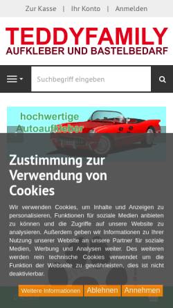 Vorschau der mobilen Webseite www.teddyfamily.de, Bären- und Bastelshop Ploch