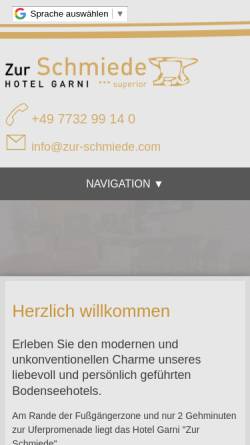Vorschau der mobilen Webseite www.zur-schmiede.com, Hotel Garni zur Schmiede