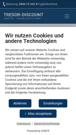 Vorschau der mobilen Webseite www.tresor-discount.de, Alltec Warenhandels GmbH