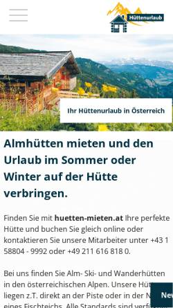 Vorschau der mobilen Webseite www.huetten-mieten.at, Huetten mieten in den Alpen