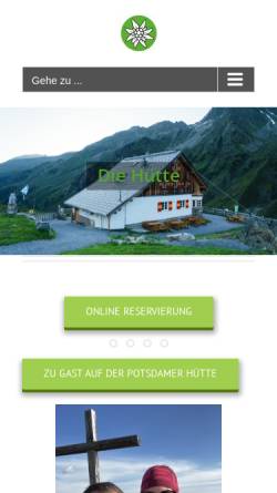 Vorschau der mobilen Webseite www.potsdamer-huette.de, Website der Potsdamer Hütte in den Stubaier Alpen