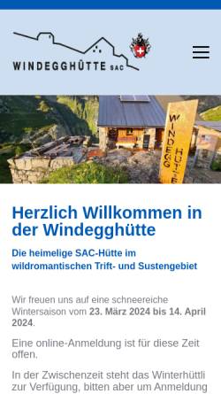 Vorschau der mobilen Webseite www.windegghuette.ch, Windegghütte SAC