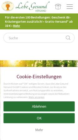 Vorschau der mobilen Webseite www.lebegesund.de, Lebe Gesund Versand GmbH