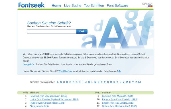 Vorschau von www.fontseek.com, Fontseek - Schrift-Suchmaschine
