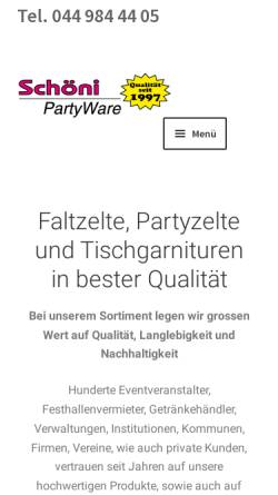 Vorschau der mobilen Webseite www.partyware.ch, Schöni Partyware