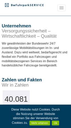 Vorschau der mobilen Webseite www.bwfuhrpark.de, BwFuhrparkService GmbH