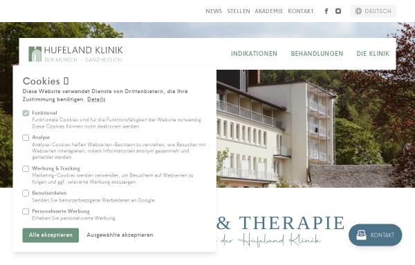 Vorschau von www.hufeland-klinik.de, Hufeland Klinik