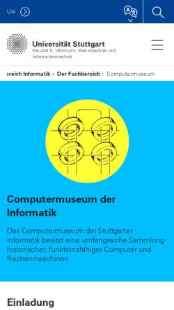 Vorschau der mobilen Webseite computermuseum.informatik.uni-stuttgart.de, Computermuseum der Fakultät Informatik Uni Stuttgart