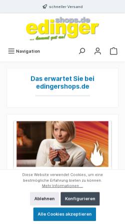 Vorschau der mobilen Webseite www.edingershops.de, Edinger Fachmarkt GmbH