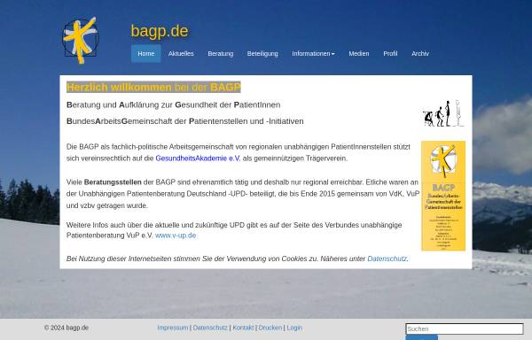 Vorschau von www.bagp.de, BAGP - BundesArbeitsGemeinschaft der PatientInnenstellen und -Initiativen