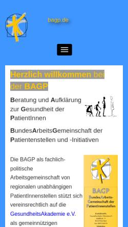 Vorschau der mobilen Webseite www.bagp.de, BAGP - BundesArbeitsGemeinschaft der PatientInnenstellen und -Initiativen