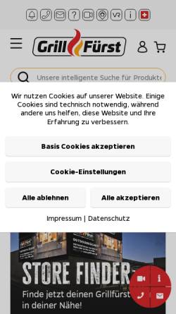 Vorschau der mobilen Webseite www.grillfuerst.de, Kamin und Grill Shop GmbH