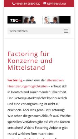 Vorschau der mobilen Webseite www.tec7-factoring.de, Tec7 - Dipl.-Wirtsch.-Ing. Werner Weiß