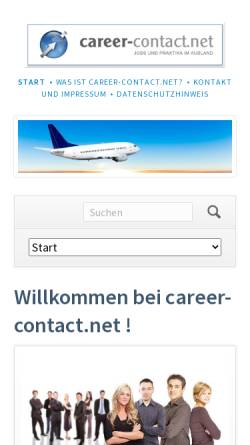 Vorschau der mobilen Webseite www.career-contact.net, Portal zu Jobs, Ferienjobs und Praktika im Ausland