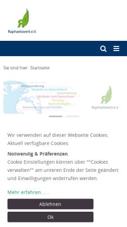 Vorschau der mobilen Webseite www.raphaels-werk.de, Raphaels-Werk, Dienst am Menschen unterwegs e.V.