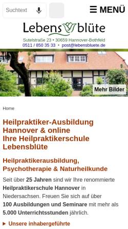 Vorschau der mobilen Webseite www.lebensbluete.de, Lebensblüte Heilpraktikerschule