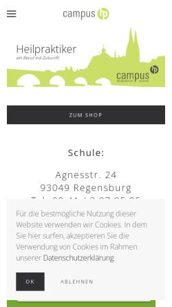 Vorschau der mobilen Webseite www.campus-heilpraktikerschulen.de, Campus-hp Heilpraktikerschulen