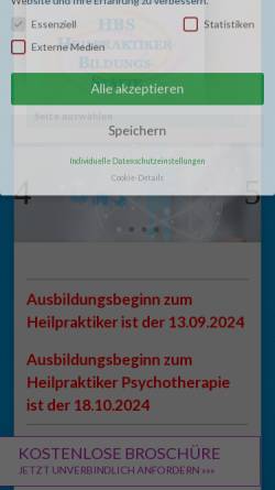 Vorschau der mobilen Webseite www.heilpraktiker-bildungsstaette.de, HBS Heilpraktiker-Bildungsstätte