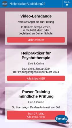 Vorschau der mobilen Webseite www.heilpraktikerausbildung24.de, Heilpraktikerausbildung24