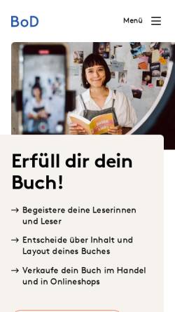 Vorschau der mobilen Webseite www.bod.de, BoD - Books on Demand GmbH