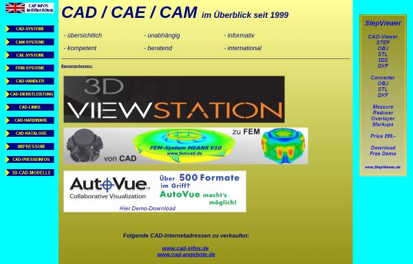 Vorschau von www.cad-infos.de, CAD/CAE/CAM im Überblick
