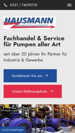 Vorschau der mobilen Webseite www.hausmann-pumpen.de, Elektro-Pumpen-Service Lars Hausmann