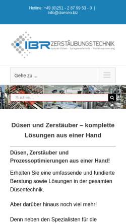 Vorschau der mobilen Webseite www.duesen.biz, IBR Zerstäubungstechnik GmbH
